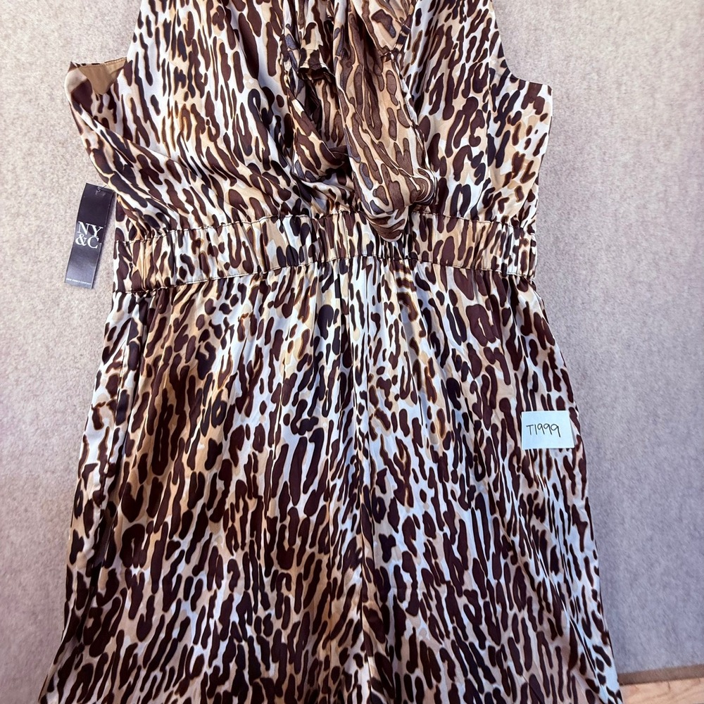 New York & Company Animal Print Bow Halter Jumpsuit Brown XL NWT - Picture 5 of 10
